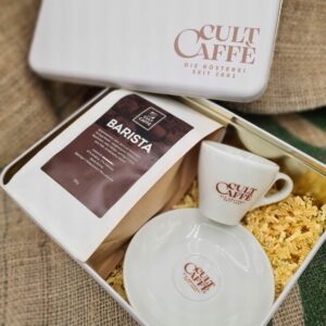 Geschenkbox weiß + 250g Kaffee nach Wahl + Espressotassenset